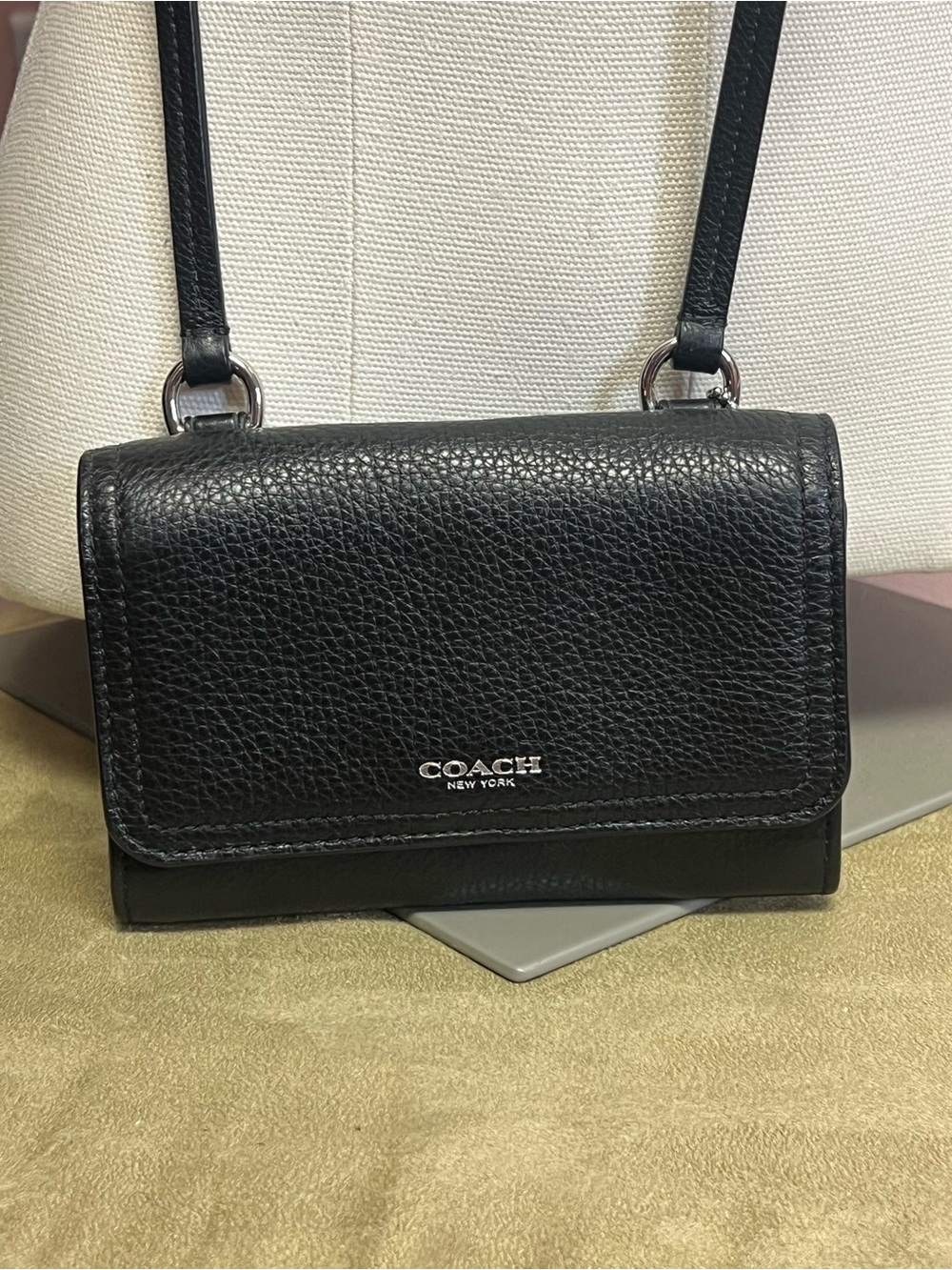Coach Black Pebbled Leather Crossbody Wallet